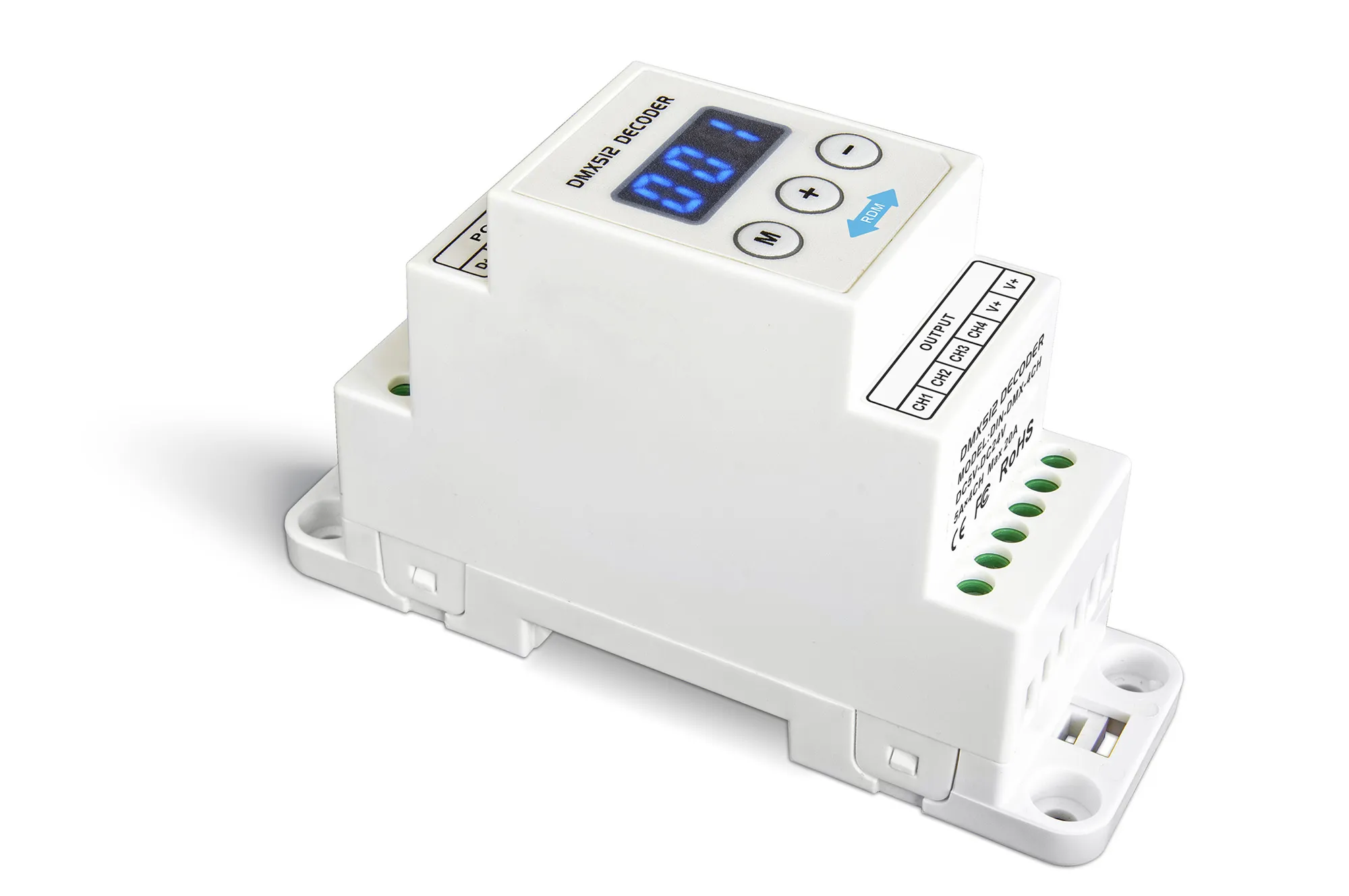 DIN-DMX-4CH  4 Channel CV DMX Decoder 5/12/24V DC 16A (4A x 4CH)